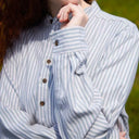 Traditional Women's Irish Grandad Shirt - Green Stripe Lifestyle Gaelsong