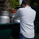 Striped Men's Irish Grandfather Shirt - Ivory Lifestyle Back View Gaelsong