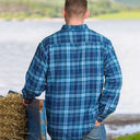 Irish Flannel Fleece Lined Shirt in Blue Check Lifestyle Back View Gaelsong