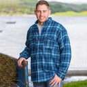 Irish Flannel Fleece Lined Shirt in Blue Check Lifestyle Front View Gaelsong