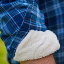 A60188 Irish Flannel Fleece Lined Shirt in Blue Check Sleeve Design Closeup Gaelsong