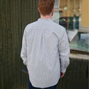 Men's Vintage Style Grandfather Shirt - Navy Stripe Lifestyle Back View Gaelsong