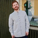 Men's Vintage Style Grandfather Shirt - Navy Stripe Lifestyle Gaelsong