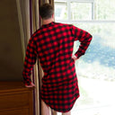 A60198 Men's Irish Grandfather Nightshirt - Red/Black Check Back Side Gaelsong