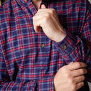 A60200 Men's Irish Grandfather Nightshirt - Navy Overcheck Sleeve View Gaelsong