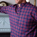 A60200 Men's Irish Grandfather Nightshirt - Navy Overcheck Closeup View Tweed Gaelsong
