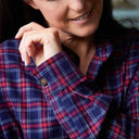 A60201 Ladies Cotton Flannel Nightshirt - Navy Overcheck Sleeve View Gaelsong