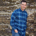A60202 Men's Flannel Irish Grandfather Shirt Blue/Navy Check Gaelsong