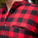 A60204 Mens Flannel Irish Grandfather Shirt Color Red Black Check Closeup Chest View Gaelsong