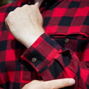 A60204 Mens Flannel Irish Grandfather Shirt Color Red Black Check Closeup Sleeve View Gaelsong