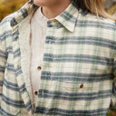 A60212 Womens Fleece Lined Flannel Shirt Green Navy Check Front Pocket Gaelsong
