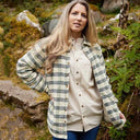 A60212 Womens Fleece Lined Flannel Shirt Green Navy Check Gaelsong
