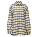 A60212 Womens Fleece Lined Flannel Shirt Green Navy Check Studio Front View Gaelsong
