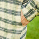 A60213 Mens Fleece Lined Flannel Shirt Green Navy Check Front Pocket Gaelsong
