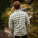 A60213 Mens Fleece Lined Flannel Shirt Green Navy Check Back Side View Gaelsong
