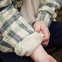 A60213 Mens Fleece Lined Flannel Shirt Green Navy Check Sleeve Closeup View Gaelsong
