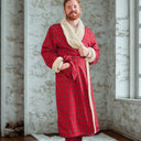 Men's Cotton Flannel Tartan Robe Lifestyle Front View Gaelsong
