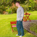 A90025 Green Tartan Men's Cotton Irish Lounge Pants Side View Gaelsong
