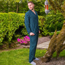 Men's Flannel Pyjamas - Green Blackwatch Tartan Lifestyle Side View Gaelsong