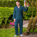 Men's Flannel Pyjamas - Green Blackwatch Tartan Lifestyle Front View Gaelsong