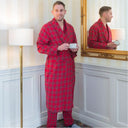 Men's Cotton Flannel Nightrobe - Royal Stewart Tartan Lifestyle Front View Gaelsong
