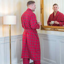 Men's Cotton Flannel Nightrobe - Royal Stewart Tartan Lifestyle Back View Gaelsong