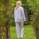 Women's Flannel Pyjama Set - Ivory Stripe Lifestyle Back View Gaelsong