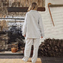A90052 Women's Flannel Pyjama Set - Ivory Stripe Back Side Gaelsong

