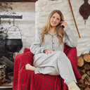 Women's Flannel Pyjama Set - Ivory Stripe Lifestyle Gaelsong