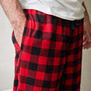 A90070 Fleece Men's Tartan Pajama Pants - Black/Red Check Back Side Pocket Gaelsong