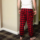 A90070 Fleece Men's Tartan Pajama Pants - Black/Red Check Back Side Gaelsong