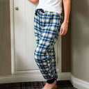 Women's Cotton Tartan Lounge Pants - Blue Check Lifestyle on Gaelsong