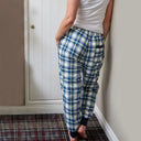 A90071 Women's Cotton Tartan Lounge Pants - Blue Check Back Side Gaelsong
