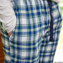 A90072 Fleece Men's Tartan Pajama Pants - Blue Check Front Pocket Gaelsong