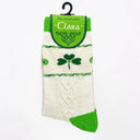 Traditional Aran Knit Cotton Socks With Shamrock White Gaelsong