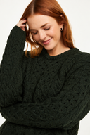 Women's Crew Neck Aran Sweater with Pockets