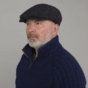 B10165 Gents Irish Tweed Driving Cap Charcoal Herringbone Lifestyle Gaelsong
