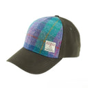 B10254 Handwoven Harris Tweed Baseball Cap Green Purple Gaelsong
