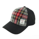 B10254 Handwoven Harris Tweed Baseball Cap Grey Red Tartan Gaelsong
