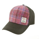 B10254 Handwoven Harris Tweed Baseball Cap Pink Tartan Gaelsong
