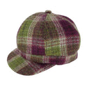 Ladies Handmade Harris Tweed Newsboy Cap Plum & Green Tartan Gaelsong