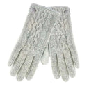 Ladies Woolen Cable Knit Aran Gloves - Light Grey Gaelsong
