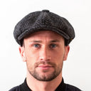 Herringbone Men's Paperboy Hat in Charcoal Front View Gaelsong