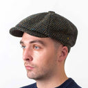 Herringbone Men's Paperboy Hat in Charcoal Side View Gaelsong