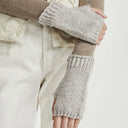 B10312 Irish Merino Wool Fingerless Gloves On the Model Gaelsong