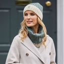 B10328 Women's Rib Knit Celtic Beanie in Light Green/Cream Lifestyle Gaelsong