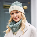 B10328 Women's Rib Knit Celtic Beanie in Light Green/Cream Lifestyle Gaelsong
