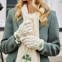 B10330 Ladies Shamrock Cable Aran Knit Gloves Lifestyle Gaelsong
