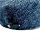 B10336 Handmade Harris Tweed Herringbone Flat Cap Blue Adjustable Popper Close Up Gaelsong
