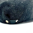 B10336 Handmade Harris Tweed Herringbone Flat Cap Charcoal Adjustable Popper Close Up  Gaelsong
